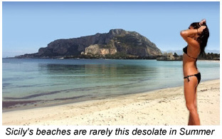 Palermo's Mondello Beach with Mount Pellegrino in the background.