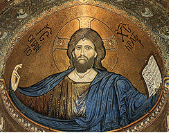 Byzantine mosaic icon of Christ Pantokrator (ruler of all) in Monreale Abbey.