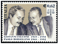 Paolo Borsellino (right) with Giovanni Falcone. Italian postal stamp.