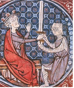King David I of Scotland knighting a squire.