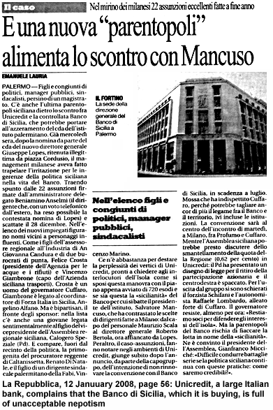 Nepotism in the Banco di Sicilia.