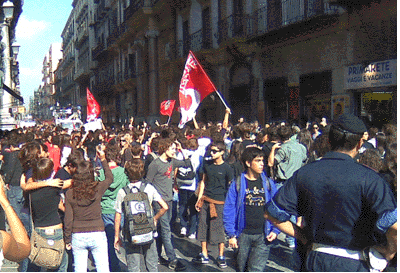 High school students protesting near Palermo's Quattro Canti in October 2008.