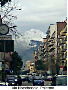 Rare sight: Snow on the mountains overlooking Palermo in January 2009.