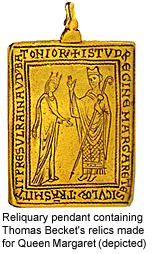 Reverse of gold pendant of Becket's relics made for Margaret circa 1176. Reverse of gold pendant of Becket's relics made for Margaret circa 1176.