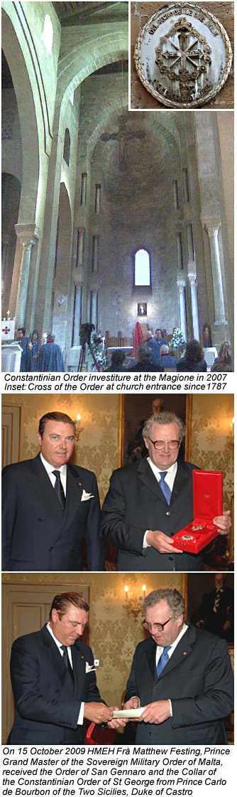 Chivalry lives: Knights in the Magione church (top) and a meting of Grand Masters.
