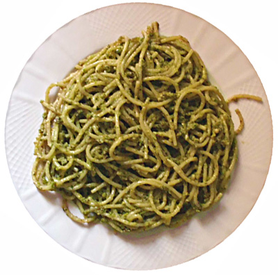 Spaghetti with pistachio pesto.