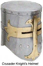 Pot helm worn by crusading knights.