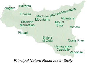 Major nature reserves around Sicily.