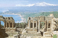 Read abrout the Greek amphitheatre at Taormina, near Mount Etna.